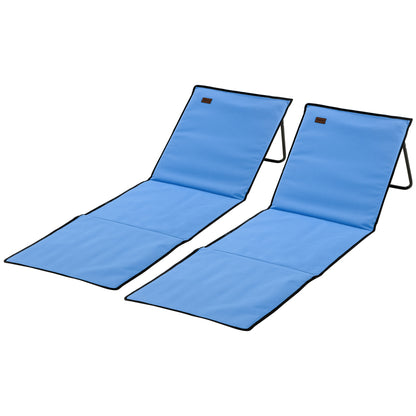 Set of 2 Padded Beach Mats - Beach Mattress - Beach Mats - Multi-Position Reclining Backrest - Included Carrying Bag - Blue Oxford Steel