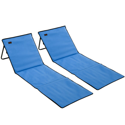 Set of 2 Padded Beach Mats - Beach Mattress - Beach Mats - Multi-Position Reclining Backrest - Included Carrying Bag - Blue Oxford Steel