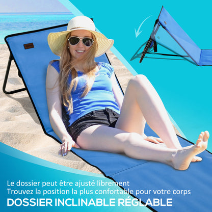 Set of 2 Padded Beach Mats - Beach Mattress - Beach Mats - Multi-Position Reclining Backrest - Included Carrying Bag - Blue Oxford Steel