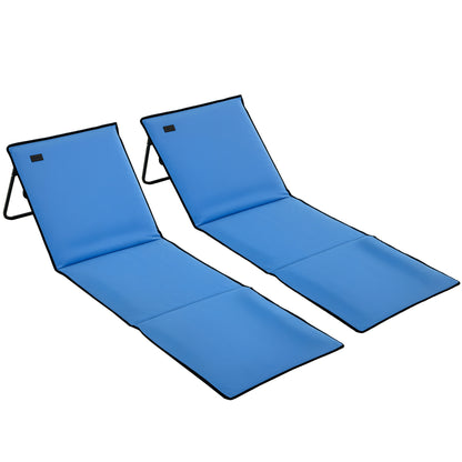 Set of 2 Padded Beach Mats - Beach Mattress - Beach Mats - Multi-Position Reclining Backrest - Included Carrying Bag - Blue Oxford Steel