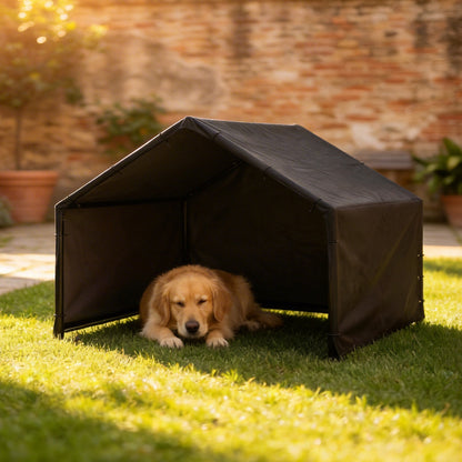 Dog Kennel with Water- & UV-Resistant Canopy, 125 x 110 x 93 cm (49.2 x 43.3 x 36.6 in) – Indoor/Outdoor Shelter for Dogs up to 30 kg (66 lb), Black