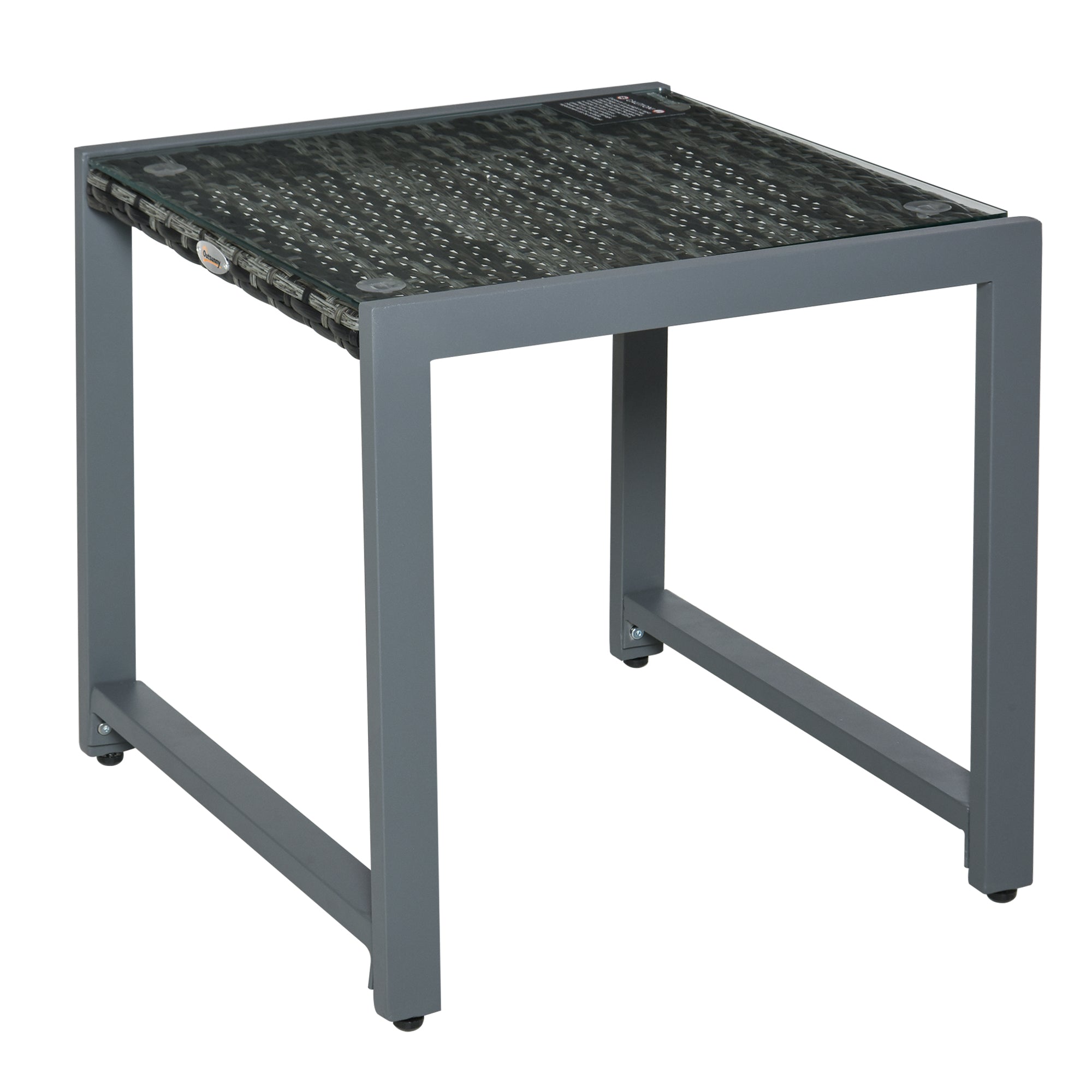 Garden Table Outdoor Side Table Table Patio Furniture with Tempered Glass Polyrattan + Aluminum Gray 50 x 49.5 x 50 cm