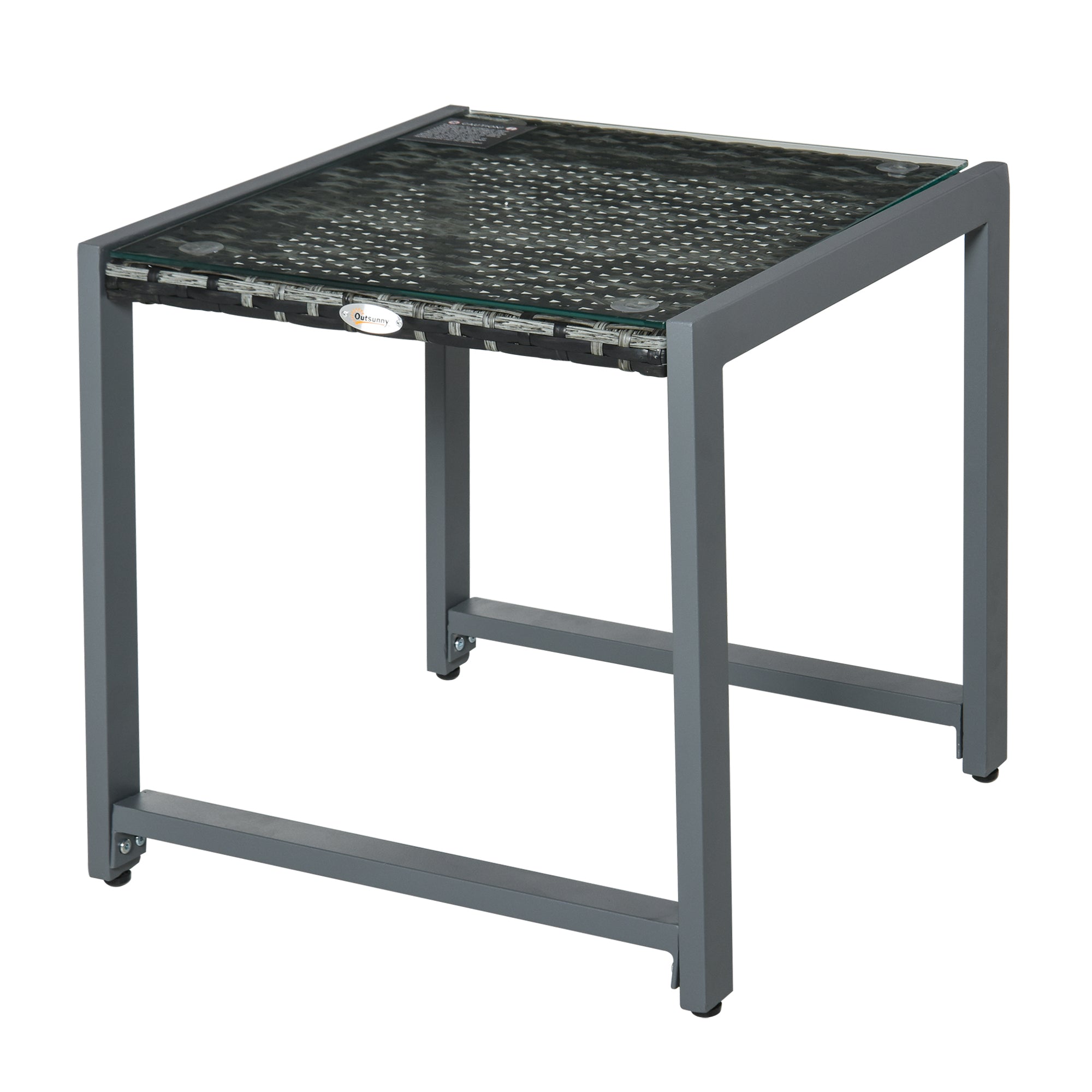 Garden Table Outdoor Side Table Table Patio Furniture with Tempered Glass Polyrattan + Aluminum Gray 50 x 49.5 x 50 cm