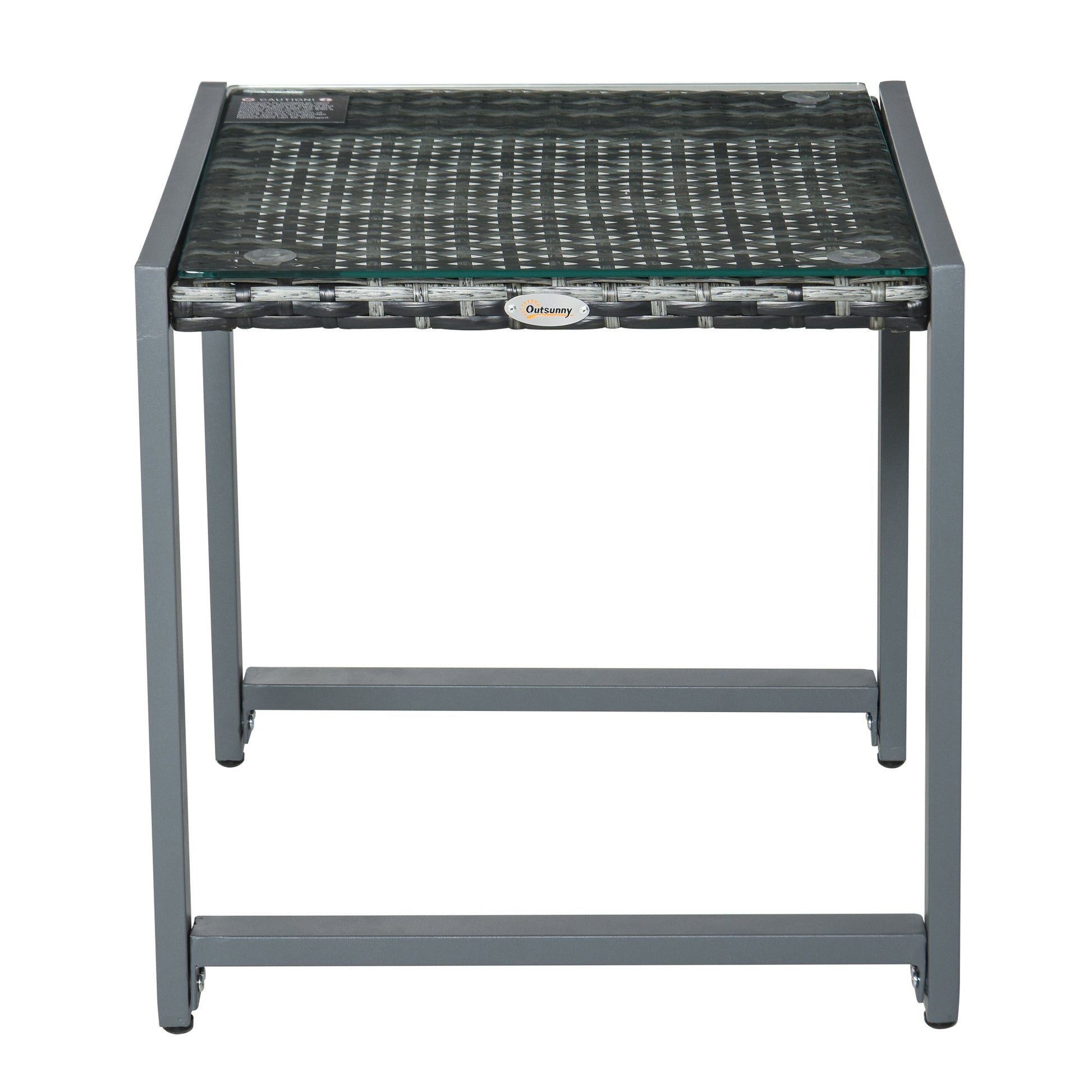 Garden Table Outdoor Side Table Table Patio Furniture with Tempered Glass Polyrattan + Aluminum Gray 50 x 49.5 x 50 cm