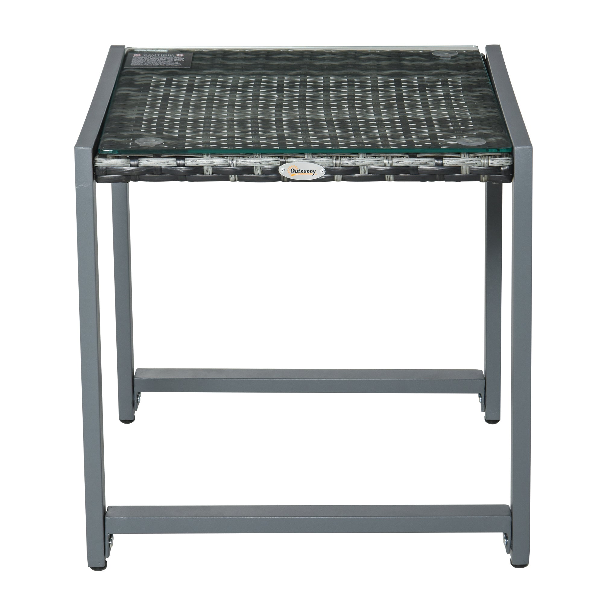 Garden Table Outdoor Side Table Table Patio Furniture with Tempered Glass Polyrattan + Aluminum Gray 50 x 49.5 x 50 cm