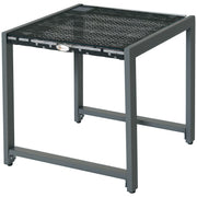 Garden Table Outdoor Side Table Table Patio Furniture with Tempered Glass Polyrattan + Aluminum Gray 50 x 49.5 x 50 cm