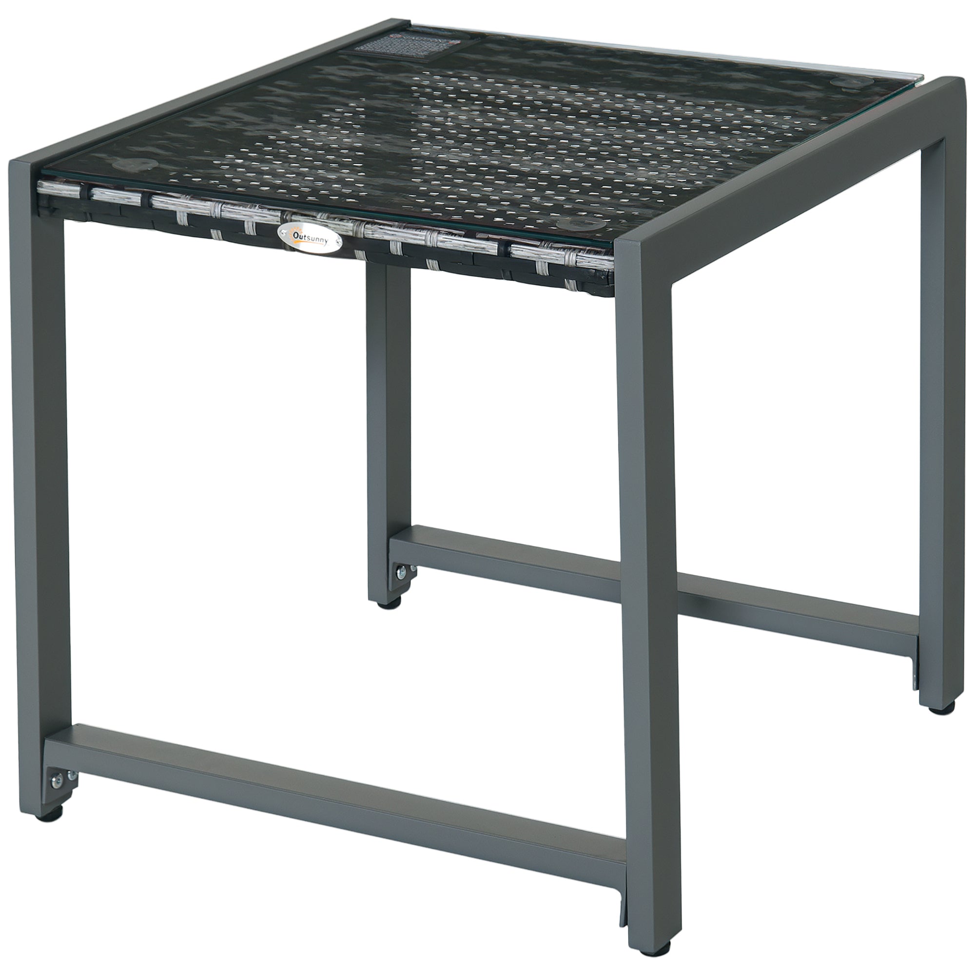 Garden Table Outdoor Side Table Table Patio Furniture with Tempered Glass Polyrattan + Aluminum Gray 50 x 49.5 x 50 cm
