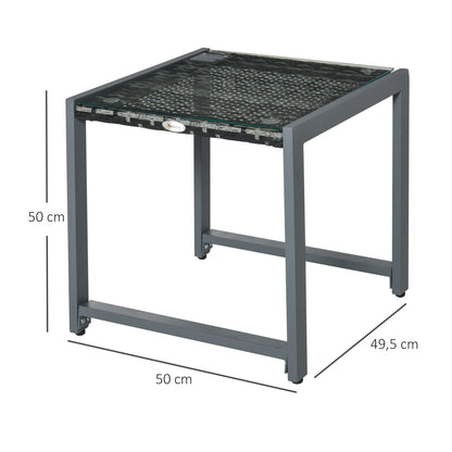 Garden Table Outdoor Side Table Table Patio Furniture with Tempered Glass Polyrattan + Aluminum Gray 50 x 49.5 x 50 cm