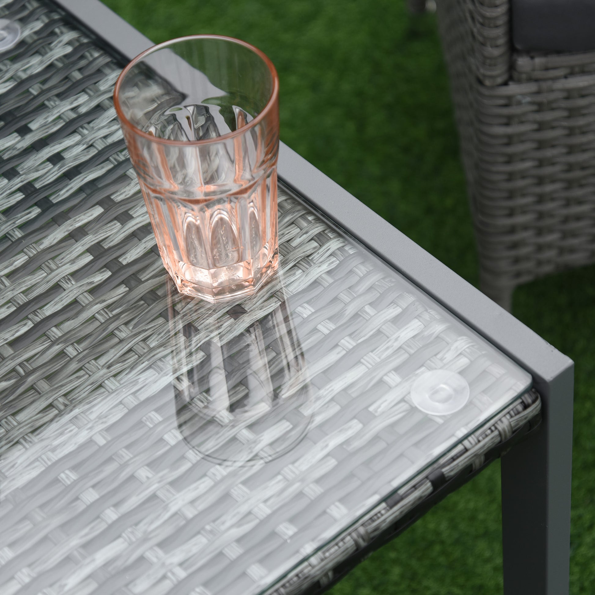 Garden Table Outdoor Side Table Table Patio Furniture with Tempered Glass Polyrattan + Aluminum Gray 50 x 49.5 x 50 cm