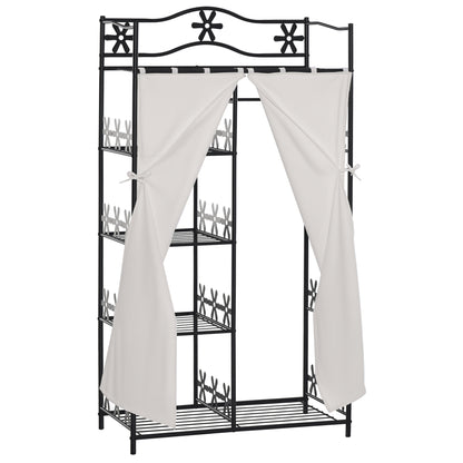 Adult Bedroom Wardrobe Clothing Dressing Multi Storage 5 Shelves 84L x 42W x 159H cm Metal Black 2 White Curtains