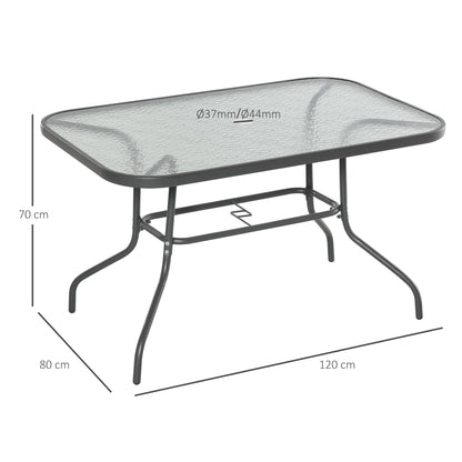 Garden Table Bistro Table Patio Table Garden Side Table Bistro Table Garden Furniture with Glass Top Umbrella Hole Tempered Glass + Metal Charcoal Grey 120 x 80 x 70 cm