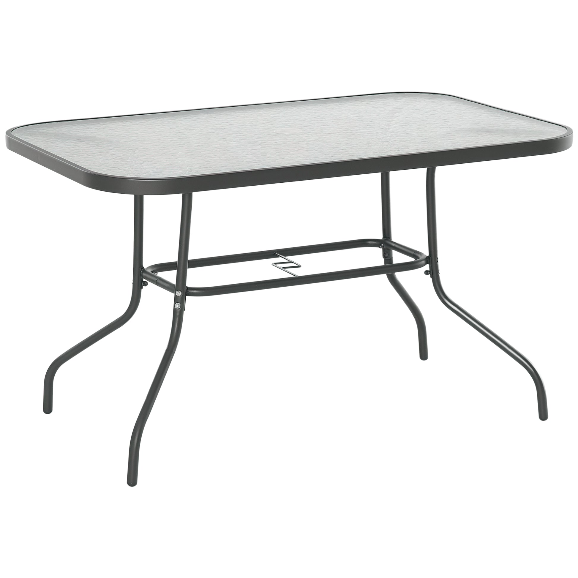 Garden Table Bistro Table Patio Table Garden Side Table Bistro Table Garden Furniture with Glass Top Umbrella Hole Tempered Glass + Metal Charcoal Grey 120 x 80 x 70 cm