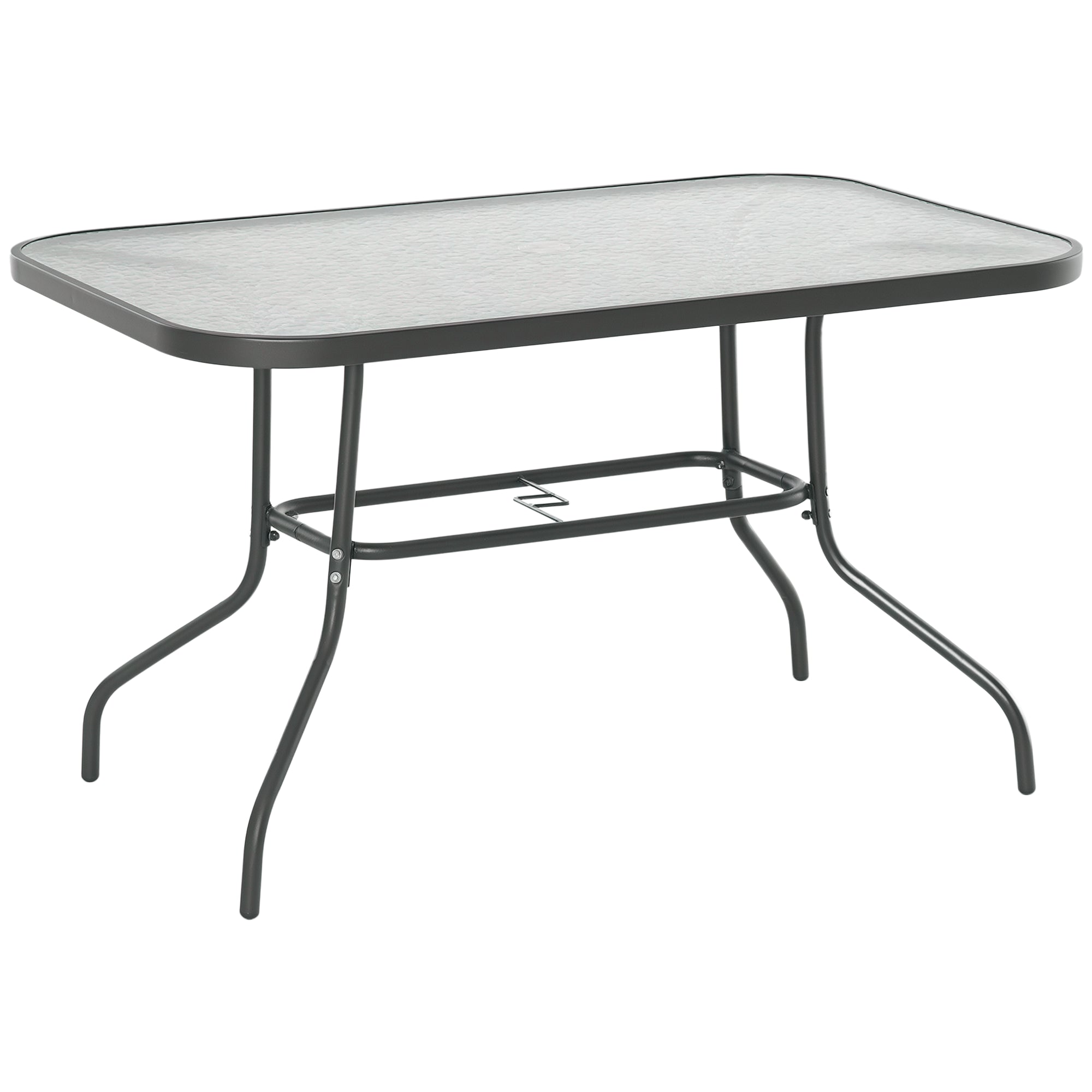 Garden Table Bistro Table Patio Table Garden Side Table Bistro Table Garden Furniture with Glass Top Umbrella Hole Tempered Glass + Metal Charcoal Grey 120 x 80 x 70 cm