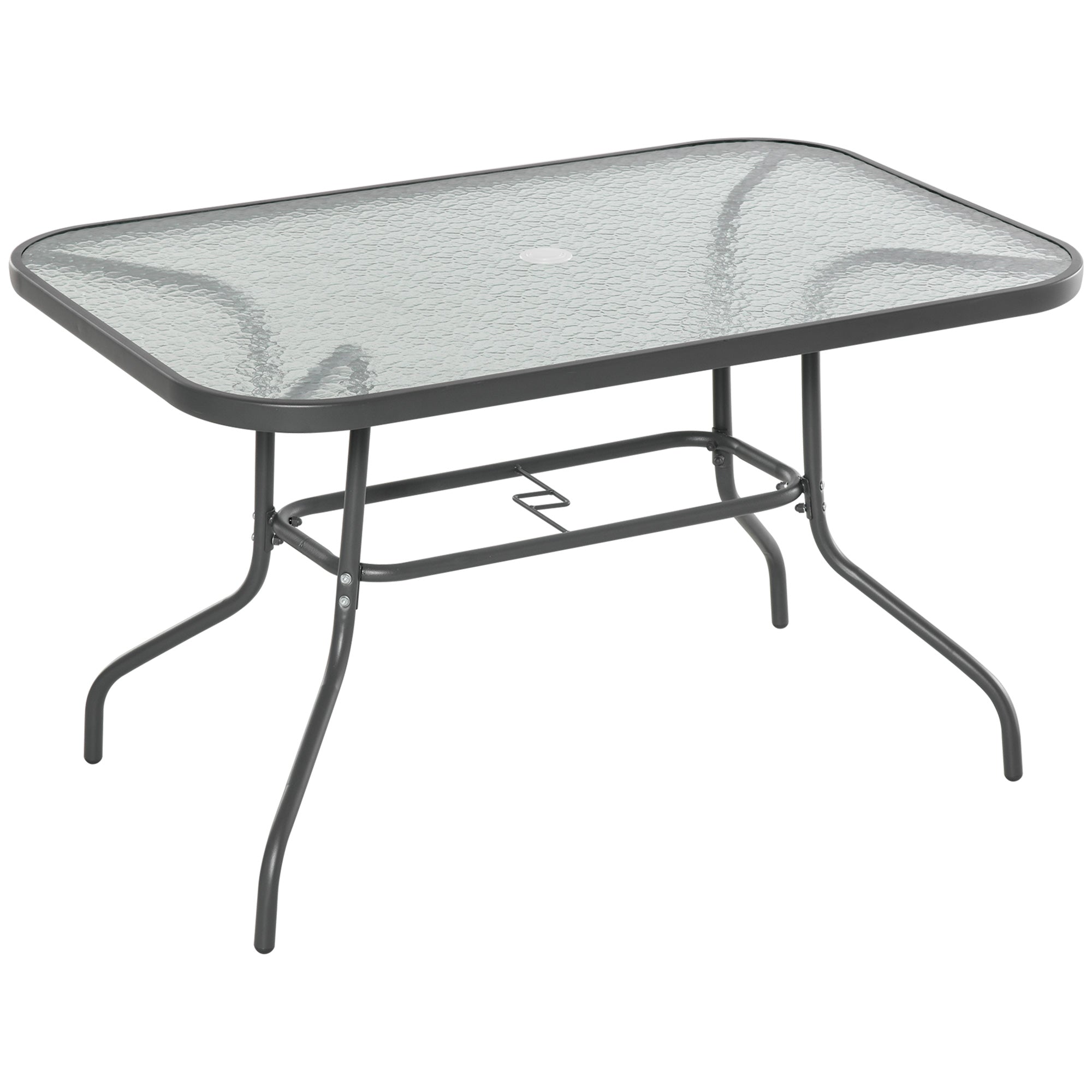 Garden Table Bistro Table Patio Table Garden Side Table Bistro Table Garden Furniture with Glass Top Umbrella Hole Tempered Glass + Metal Charcoal Grey 120 x 80 x 70 cm