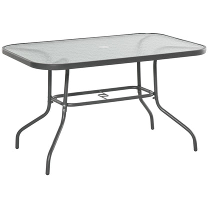 Garden Table Bistro Table Patio Table Garden Side Table Bistro Table Garden Furniture with Glass Top Umbrella Hole Tempered Glass + Metal Charcoal Grey 120 x 80 x 70 cm