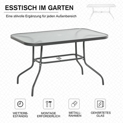 Garden Table Bistro Table Patio Table Garden Side Table Bistro Table Garden Furniture with Glass Top Umbrella Hole Tempered Glass + Metal Charcoal Grey 120 x 80 x 70 cm