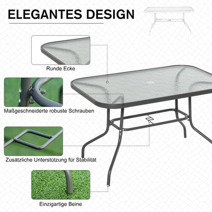 Garden Table Bistro Table Patio Table Garden Side Table Bistro Table Garden Furniture with Glass Top Umbrella Hole Tempered Glass + Metal Charcoal Grey 120 x 80 x 70 cm