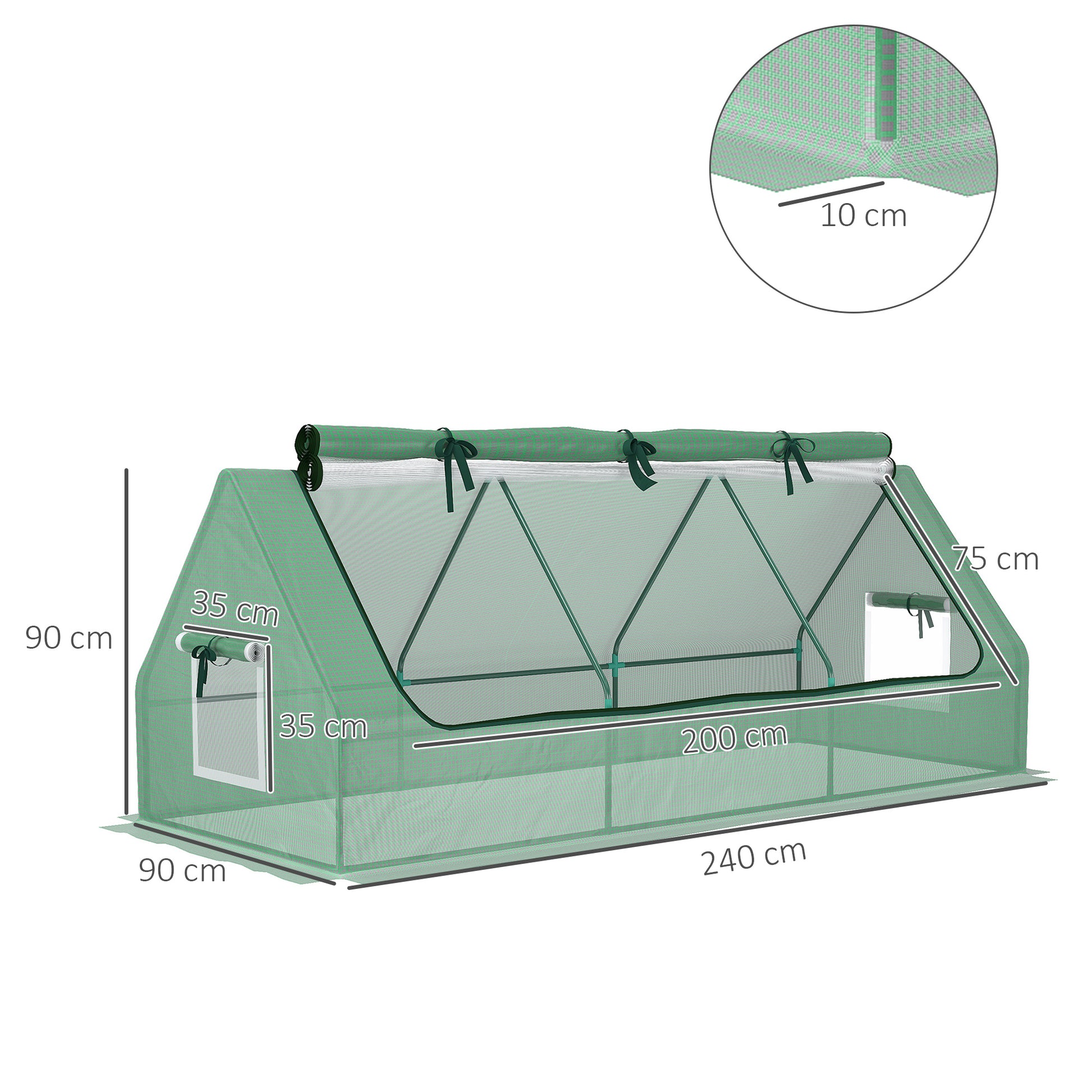 Greenhouse with Windows, PE Grid Film, UV Resistant Foil Greenhouse Made of Steel, Greenhouse for Balcony, Garden 240x90x90cm, Tomato Greenhouse for Vegetables, Flowers, Plants, Green