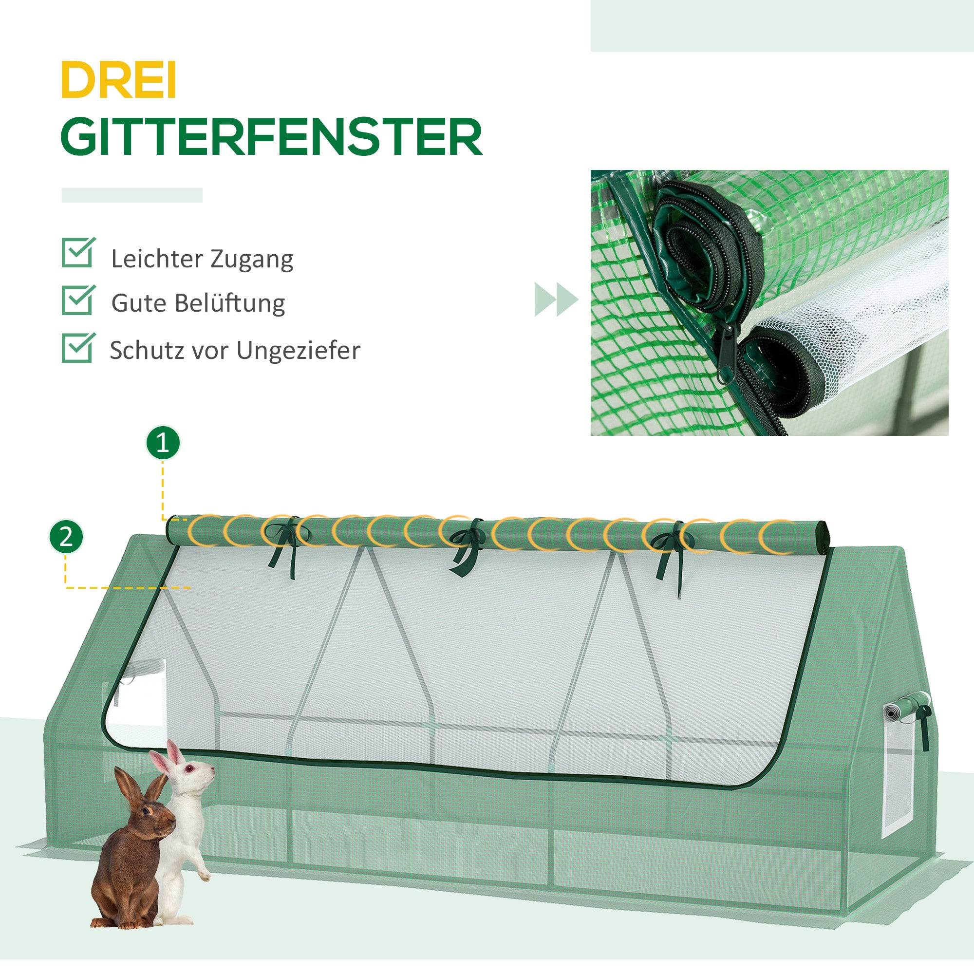 Greenhouse with Windows, PE Grid Film, UV Resistant Foil Greenhouse Made of Steel, Greenhouse for Balcony, Garden 240x90x90cm, Tomato Greenhouse for Vegetables, Flowers, Plants, Green