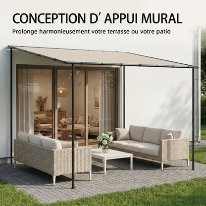 3 x 2 m Wall-Mounted Garden Pergola — Metal Frame, Water-Resistant Canopy, Cream