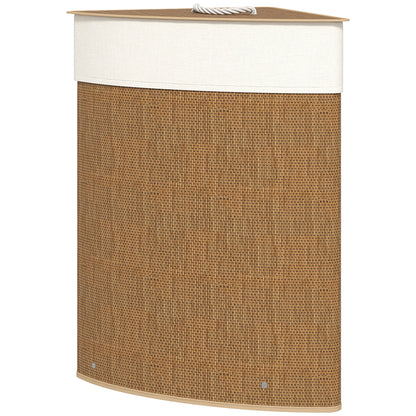 Bamboo Laundry Basket with Lid 55 L Corner Laundry Collector with Removable Laundry Bag, Laundry Box Laundry Baskets for Bathroom Laundry Room Bedroom Brown