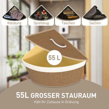 Bamboo Laundry Basket with Lid 55 L Corner Laundry Collector with Removable Laundry Bag, Laundry Box Laundry Baskets for Bathroom Laundry Room Bedroom Brown