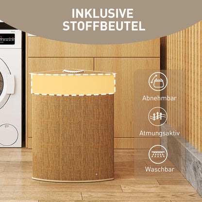 Bamboo Laundry Basket with Lid 55 L Corner Laundry Collector with Removable Laundry Bag, Laundry Box Laundry Baskets for Bathroom Laundry Room Bedroom Brown