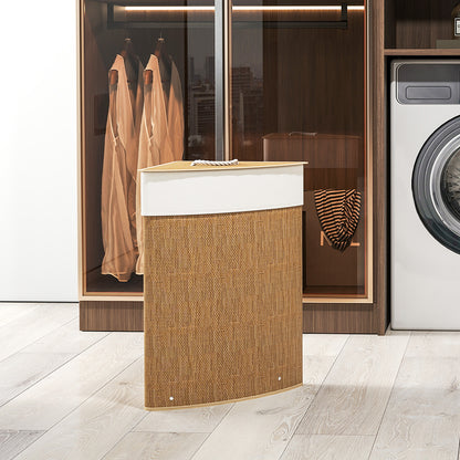 Bamboo Laundry Basket with Lid 55 L Corner Laundry Collector with Removable Laundry Bag, Laundry Box Laundry Baskets for Bathroom Laundry Room Bedroom Brown