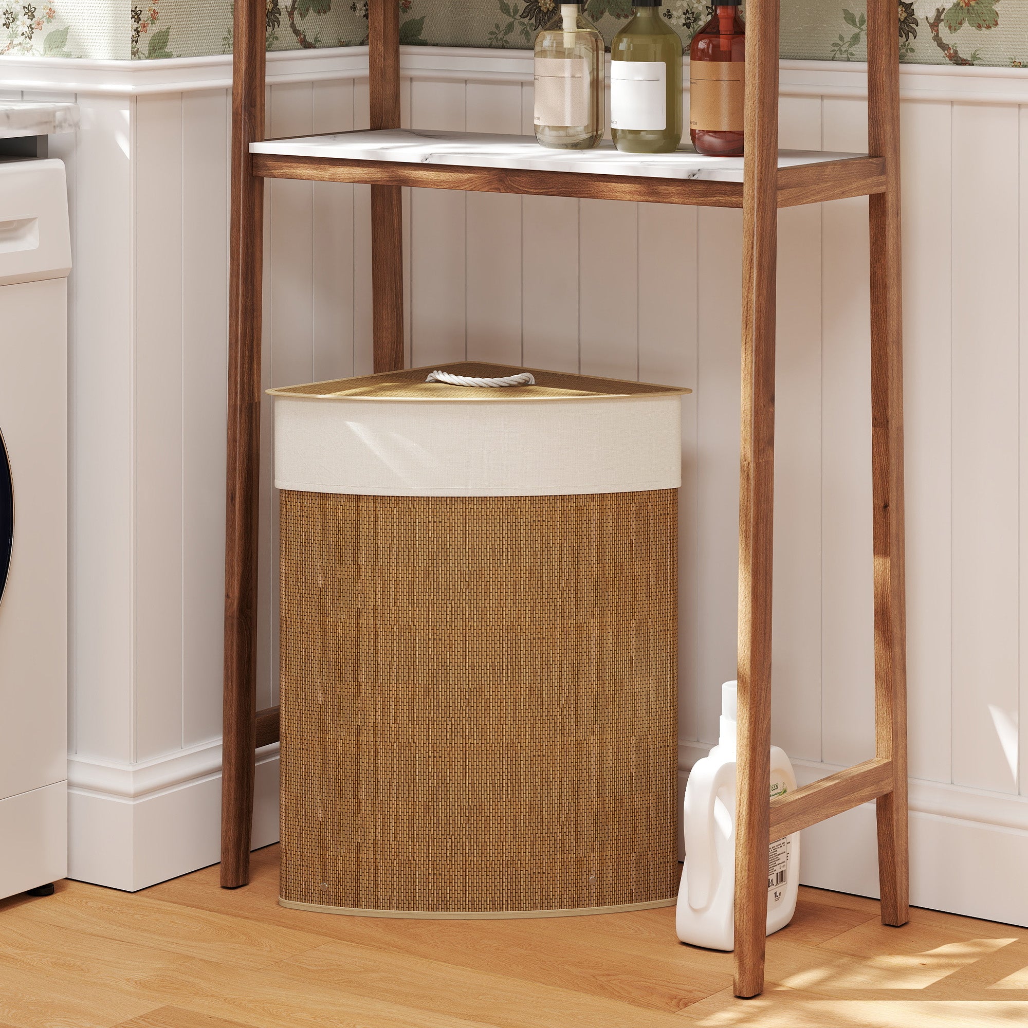 Bamboo Laundry Basket with Lid 55 L Corner Laundry Collector with Removable Laundry Bag, Laundry Box Laundry Baskets for Bathroom Laundry Room Bedroom Brown