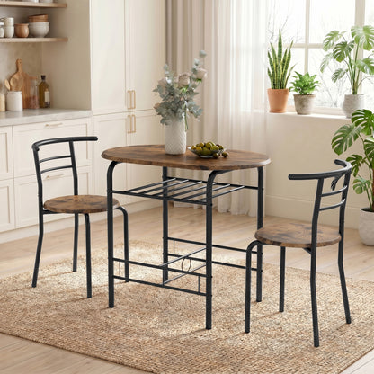 3-Piece Dining Set – 31.5 in Table with 2 Chairs & Shelf, Rustic Brown, Ideal for Small Spaces