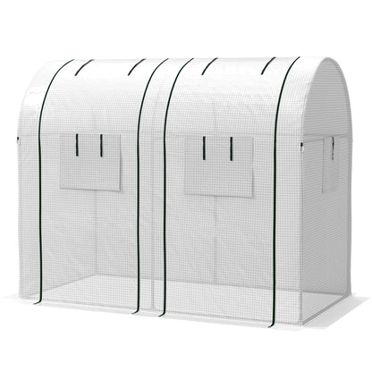 Garden Greenhouse 1.8 m² Tomato Greenhouse dim. 1.85L x 0.9W x 1.5H m 2 sliding zip doors 4 roll-up windows steel PE high density 135 g/m² anti-UV white