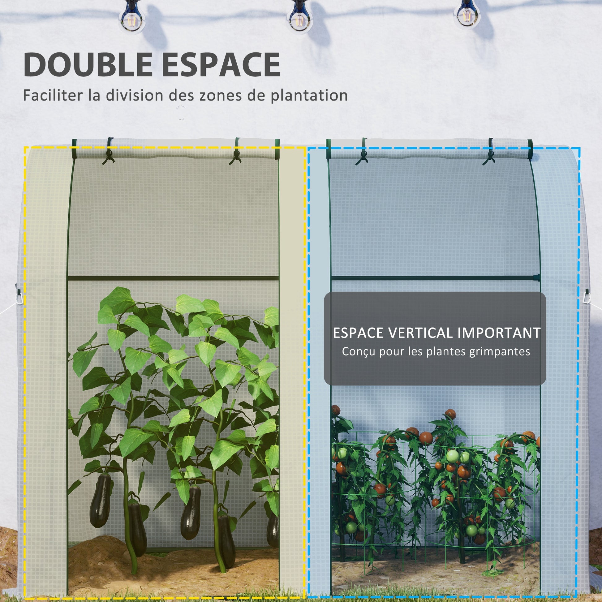 Garden Greenhouse 1.8 m² Tomato Greenhouse dim. 1.85L x 0.9W x 1.5H m 2 sliding zip doors 4 roll-up windows steel PE high density 135 g/m² anti-UV white