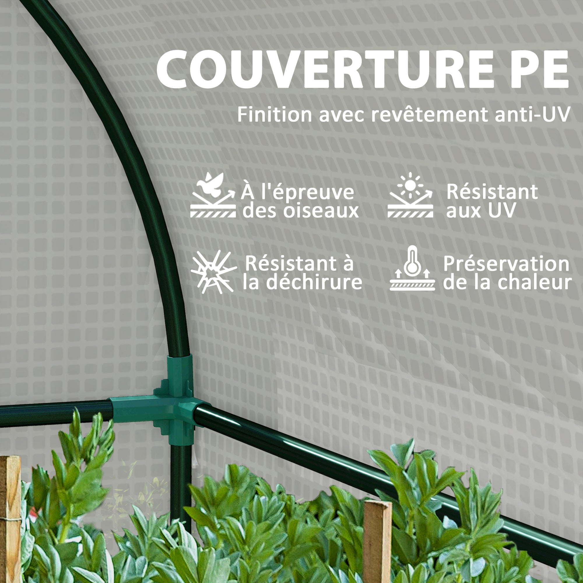 Garden Greenhouse 1.8 m² Tomato Greenhouse dim. 1.85L x 0.9W x 1.5H m 2 sliding zip doors 4 roll-up windows steel PE high density 135 g/m² anti-UV white