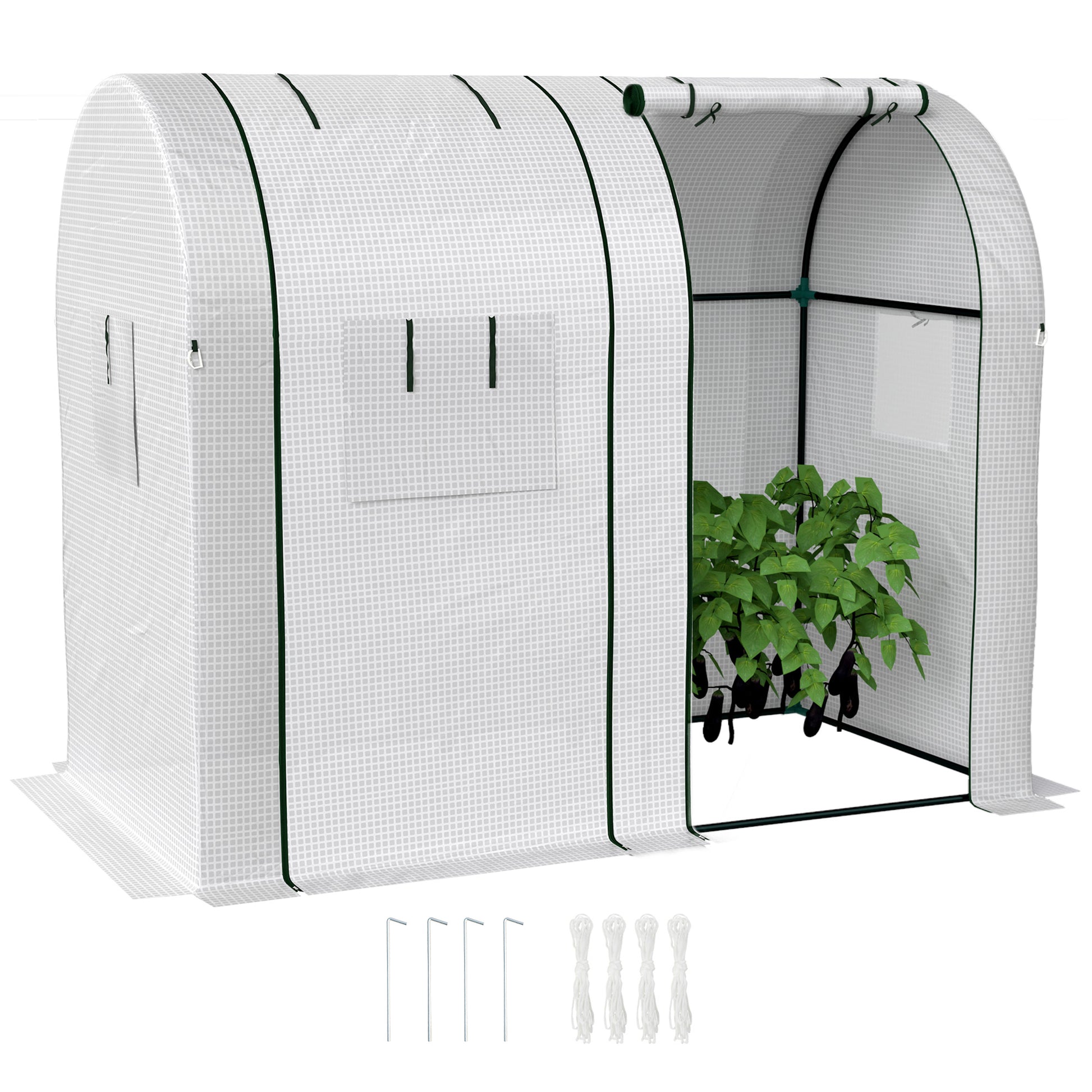 Garden Greenhouse 1.8 m² Tomato Greenhouse dim. 1.85L x 0.9W x 1.5H m 2 sliding zip doors 4 roll-up windows steel PE high density 135 g/m² anti-UV white