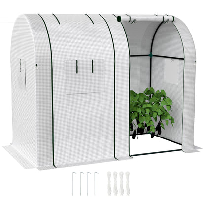 Garden Greenhouse 1.8 m² Tomato Greenhouse dim. 1.85L x 0.9W x 1.5H m 2 sliding zip doors 4 roll-up windows steel PE high density 135 g/m² anti-UV white