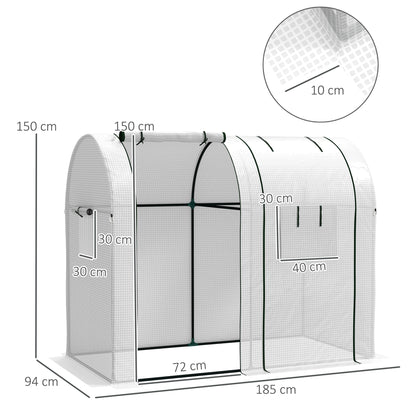 Garden Greenhouse 1.8 m² Tomato Greenhouse dim. 1.85L x 0.9W x 1.5H m 2 sliding zip doors 4 roll-up windows steel PE high density 135 g/m² anti-UV white