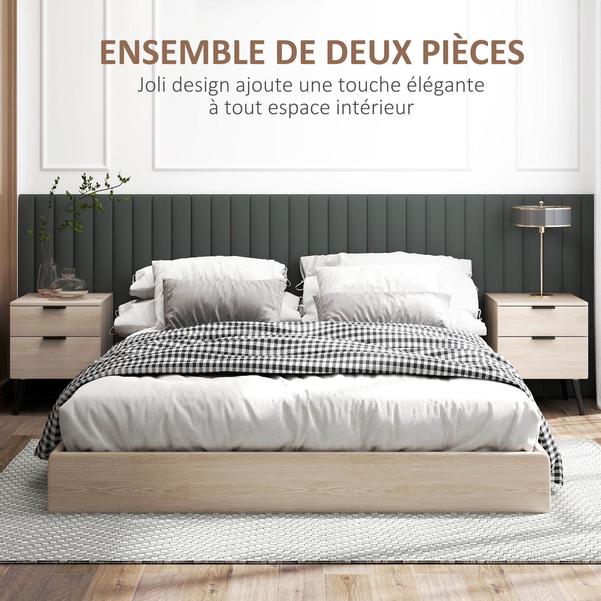 Set of 2 Bedside Tables, Modern Nordic Style Nightstand, with Two-level Drawer, Solid Wood Legs, for Bedroom, Living Room, Oak Effect