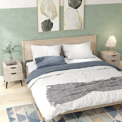 Set of 2 Bedside Tables, Modern Nordic Style Nightstand, with Two-level Drawer, Solid Wood Legs, for Bedroom, Living Room, Oak Effect