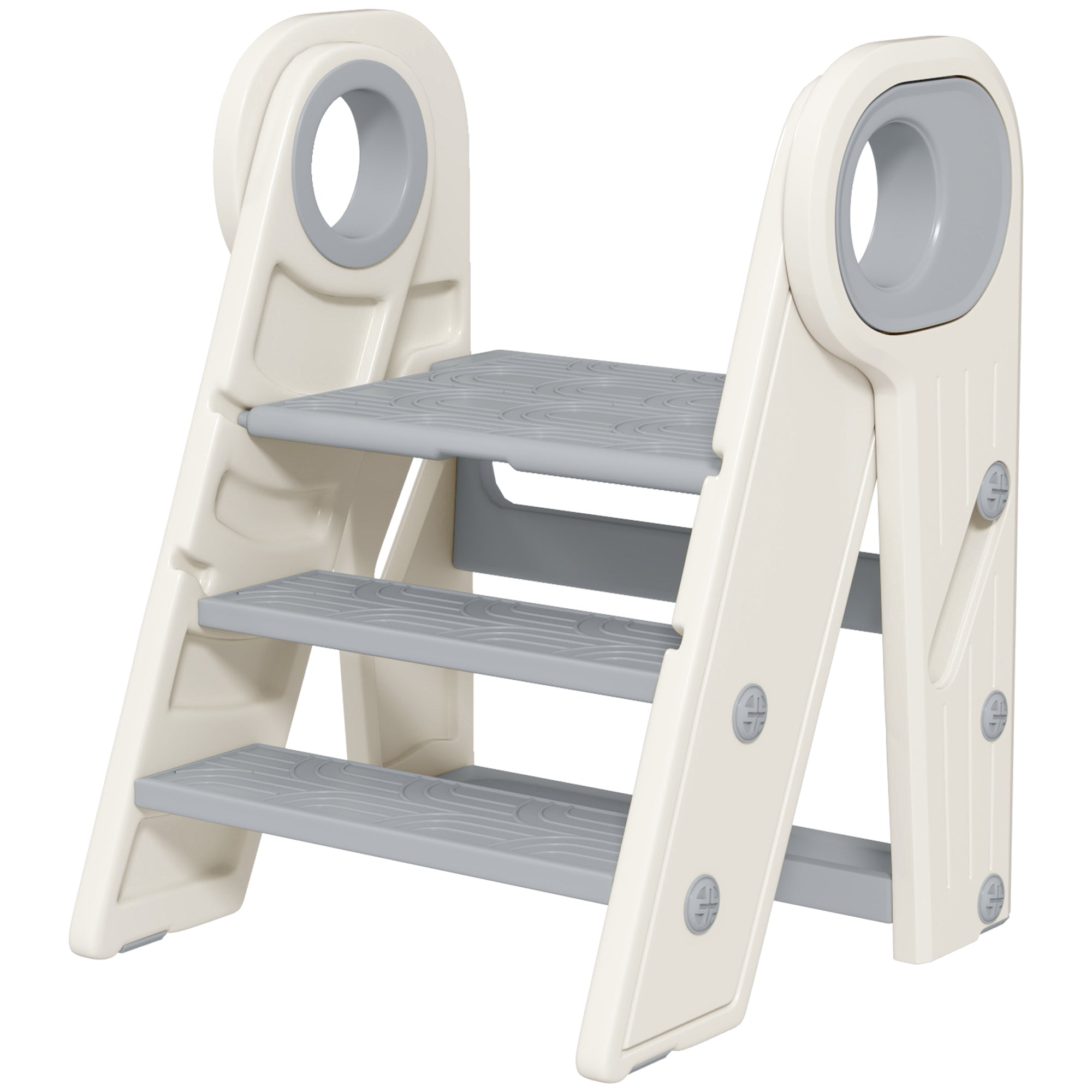 Children's Folding Stool Adjustable Learning Tower Step Stool for Children 18-60 Months old Non-Slip for Bathroom Kitchen Bookshelf Bedroom Gray and White