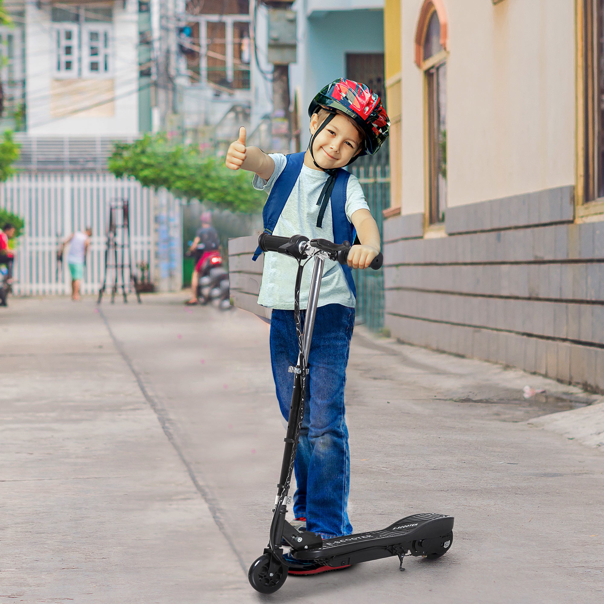 Electric Scooter for Kids 7+ Years Foldable Scooter with Adjustable Height Rechargeable 24V Battery Speed up to 12 km/h and Brake Load 50 kg 74x36x82.5-92.5 cm Black
