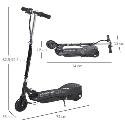 Electric Scooter for Kids 7+ Years Foldable Scooter with Adjustable Height Rechargeable 24V Battery Speed up to 12 km/h and Brake Load 50 kg 74x36x82.5-92.5 cm Black