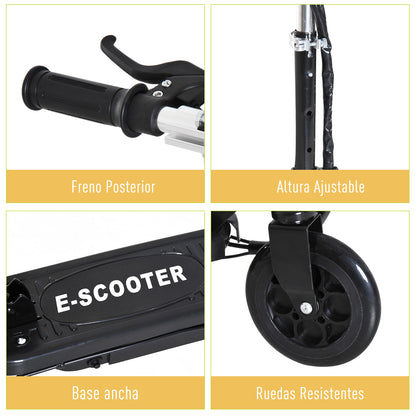 Electric Scooter for Kids 7+ Years Foldable Scooter with Adjustable Height Rechargeable 24V Battery Speed up to 12 km/h and Brake Load 50 kg 74x36x82.5-92.5 cm Black