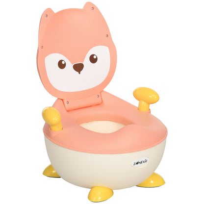 ZONEKIZ Kids Potty Training Toilet in Fox Design, Children's Toilet Seat with Backrest Removable Pot Handle Potty Chair for Toilet Training Potty Trainer for Toddlers 0.5 to 3 Years Pink