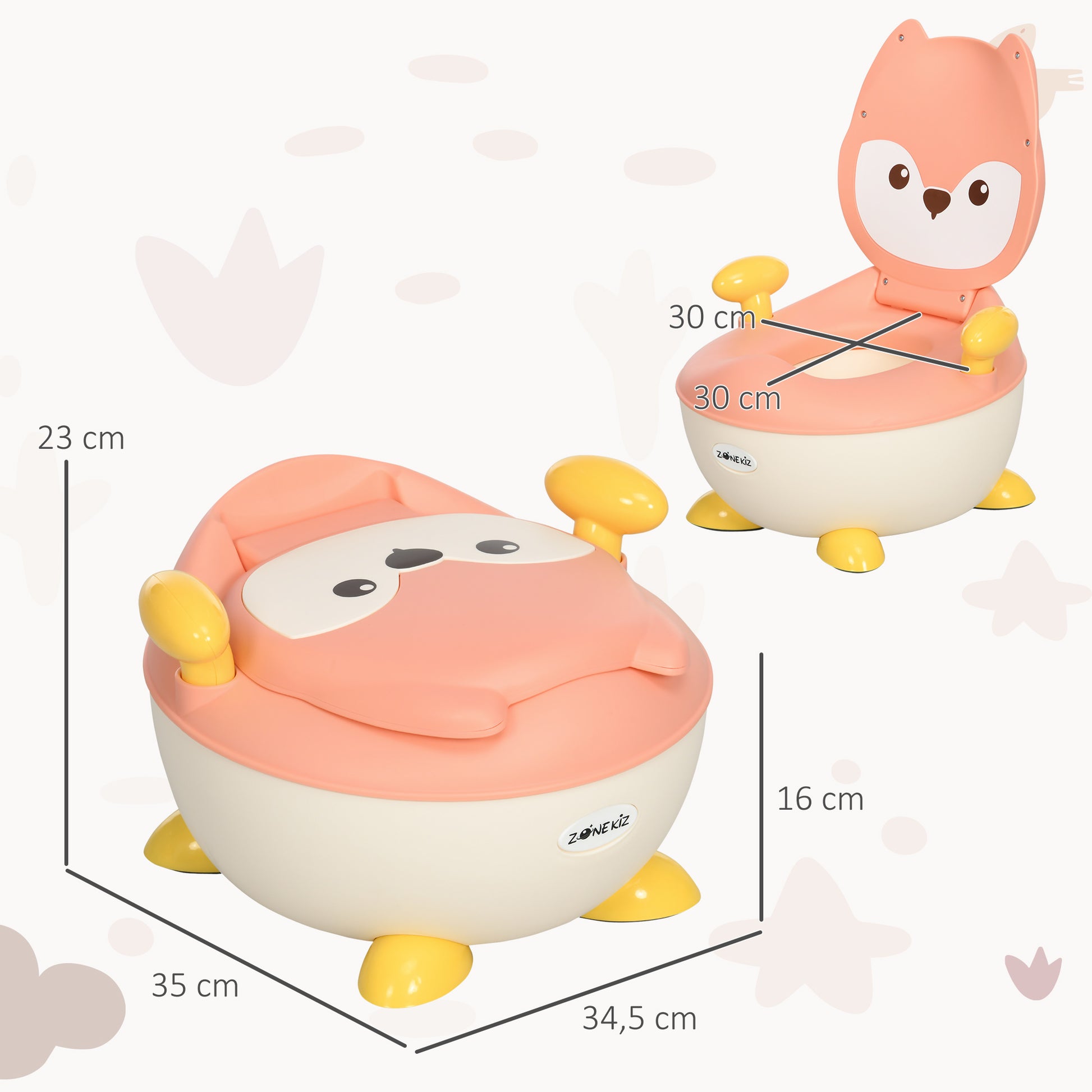 ZONEKIZ Kids Potty Training Toilet in Fox Design, Children's Toilet Seat with Backrest Removable Pot Handle Potty Chair for Toilet Training Potty Trainer for Toddlers 0.5 to 3 Years Pink