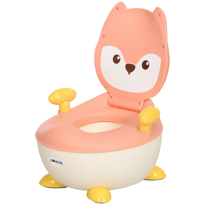 ZONEKIZ Kids Potty Training Toilet in Fox Design, Children's Toilet Seat with Backrest Removable Pot Handle Potty Chair for Toilet Training Potty Trainer for Toddlers 0.5 to 3 Years Pink