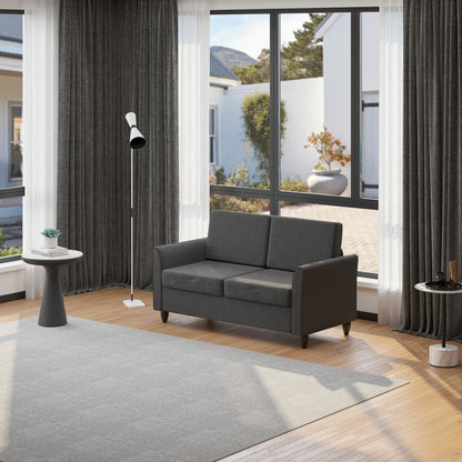 Wide Seat 2-Seater Sofa with Removable Cushions for Living Room in Linen Effect Fabric and Foam, 141x70x78 cm, Dark Gray and Black