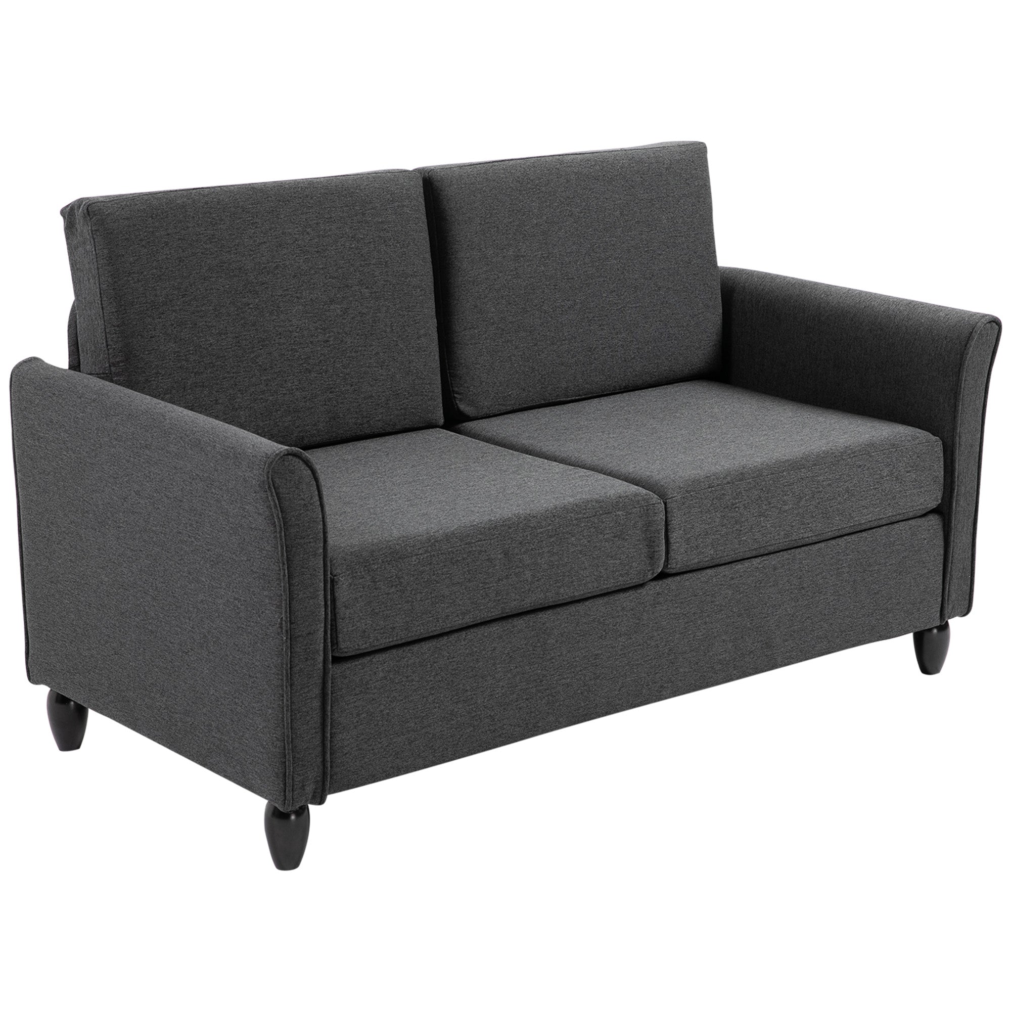 Wide Seat 2-Seater Sofa with Removable Cushions for Living Room in Linen Effect Fabric and Foam, 141x70x78 cm, Dark Gray and Black