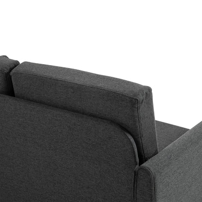 Wide Seat 2-Seater Sofa with Removable Cushions for Living Room in Linen Effect Fabric and Foam, 141x70x78 cm, Dark Gray and Black