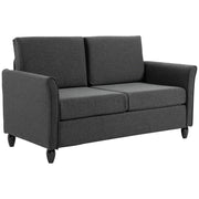 Wide Seat 2-Seater Sofa with Removable Cushions for Living Room in Linen Effect Fabric and Foam, 141x70x78 cm, Dark Gray and Black