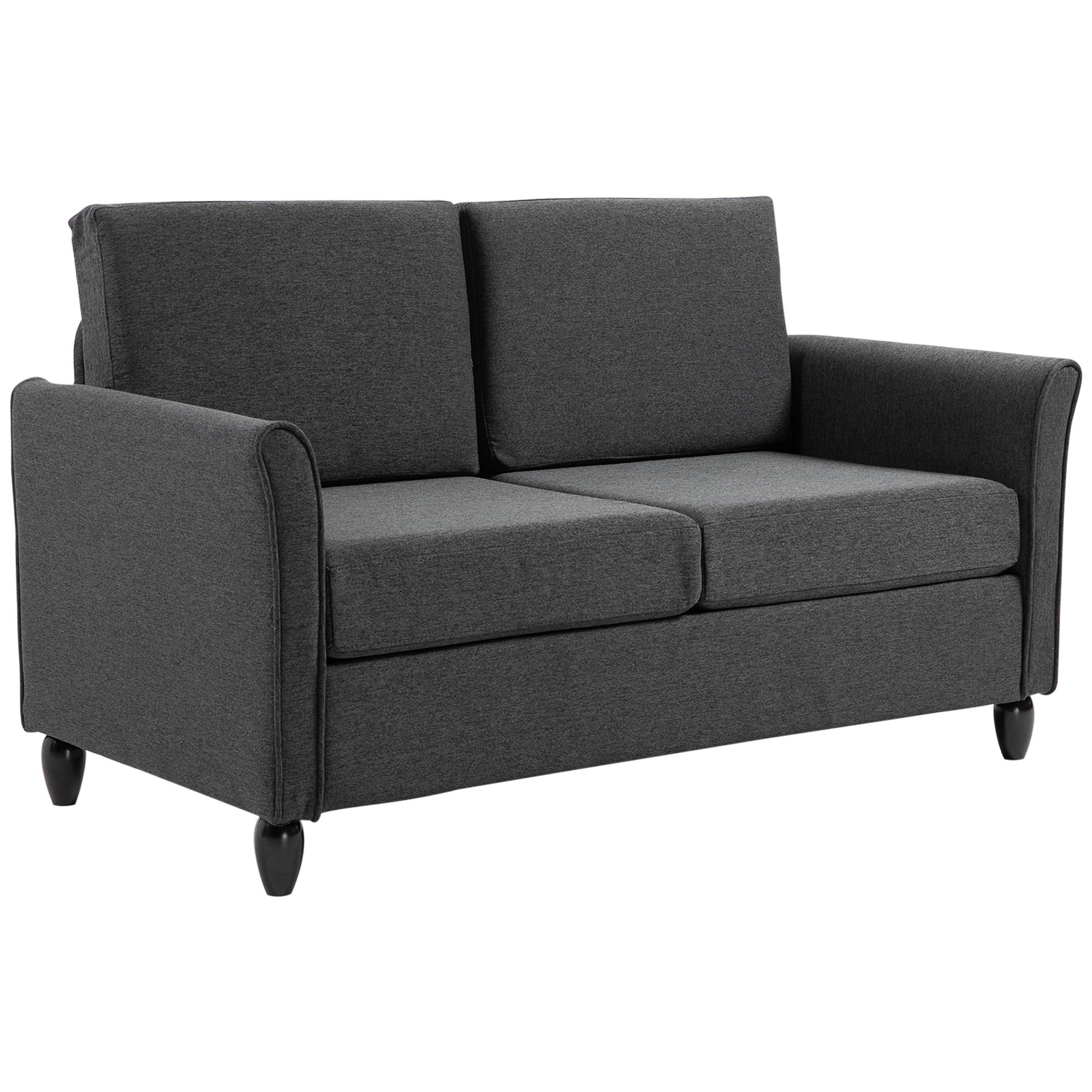 Wide Seat 2-Seater Sofa with Removable Cushions for Living Room in Linen Effect Fabric and Foam, 141x70x78 cm, Dark Gray and Black